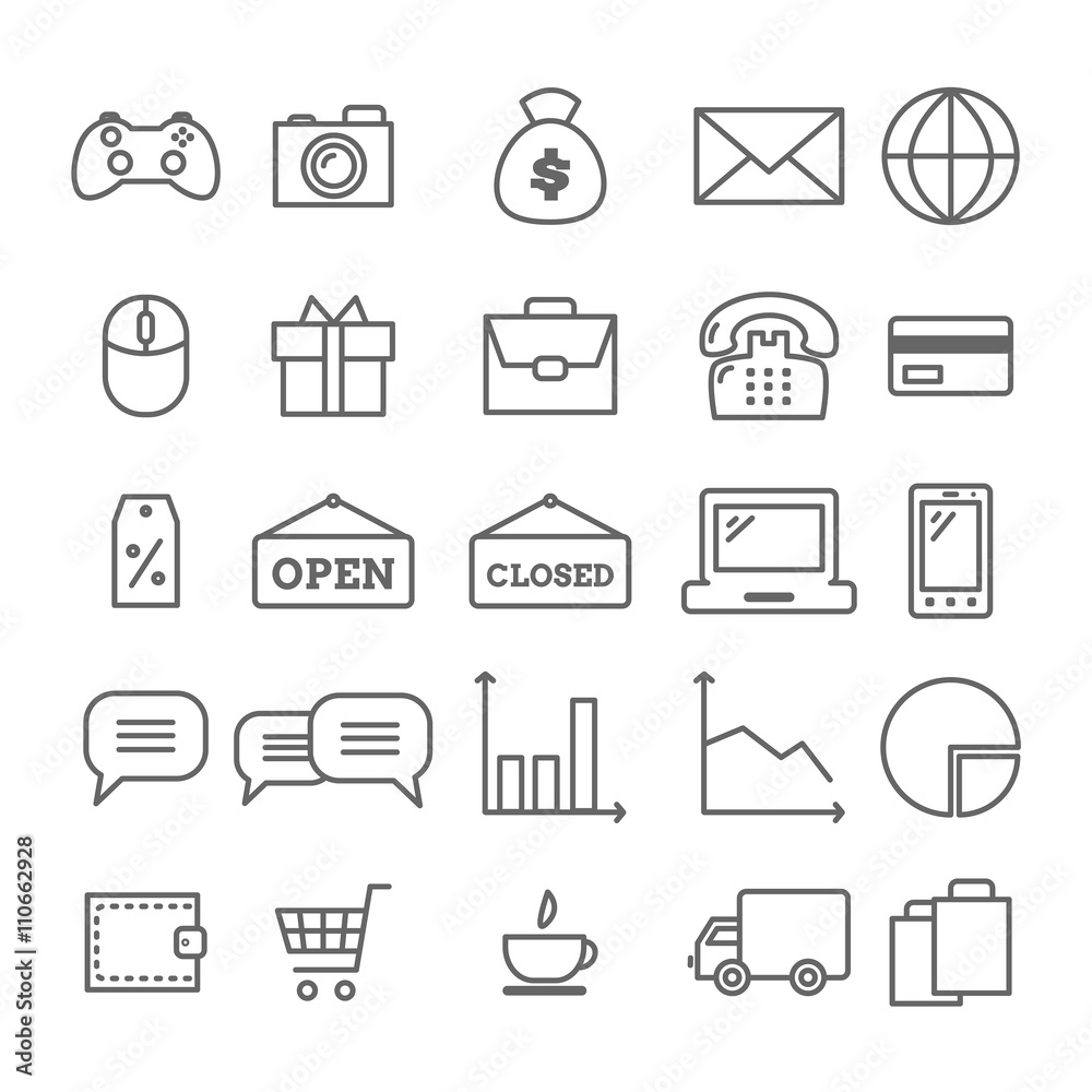 Collection of linear web icons: business, media, on-line trade Collection of linear web icons: business, media, on-line trade