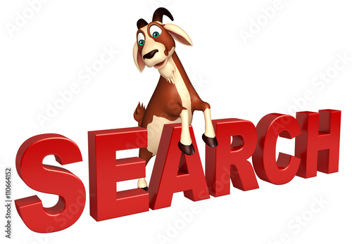 Goat cartoon character with search sign