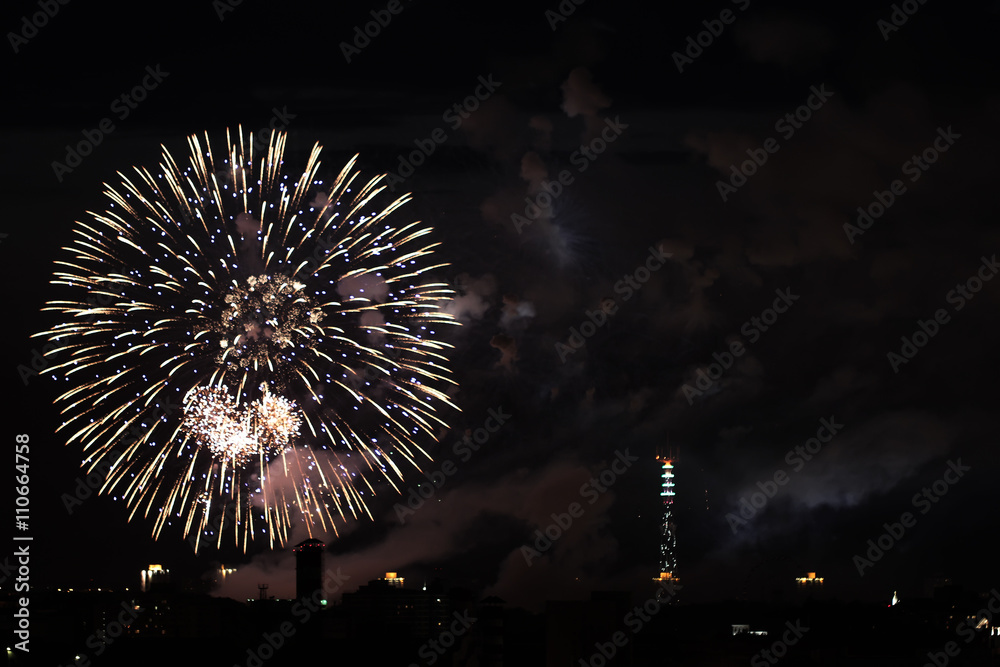 Fireworks background under the city at night Fireworks background under the city at night