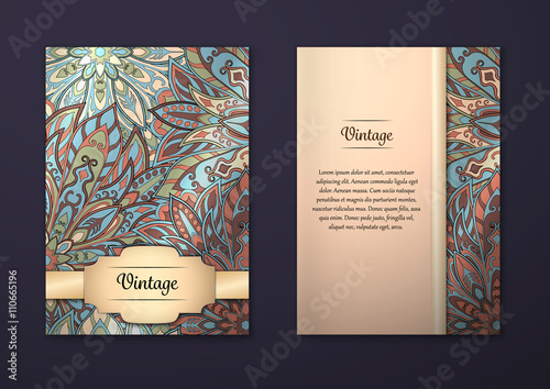 Vintage cards with Floral mandala pattern and ornaments.