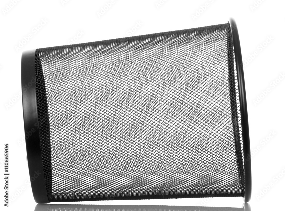 Empty metal basket for waste paper isolated on white. Empty metal basket for waste paper isolated on white.
