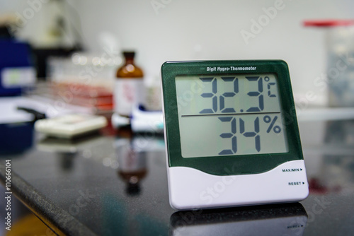 Digital hygro thermometer in laboratory