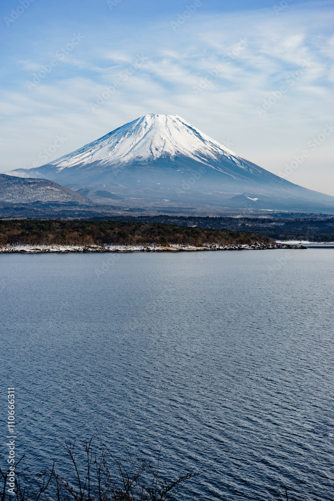 The beautiful Fuji mountain form the five peaceful lake. Japan