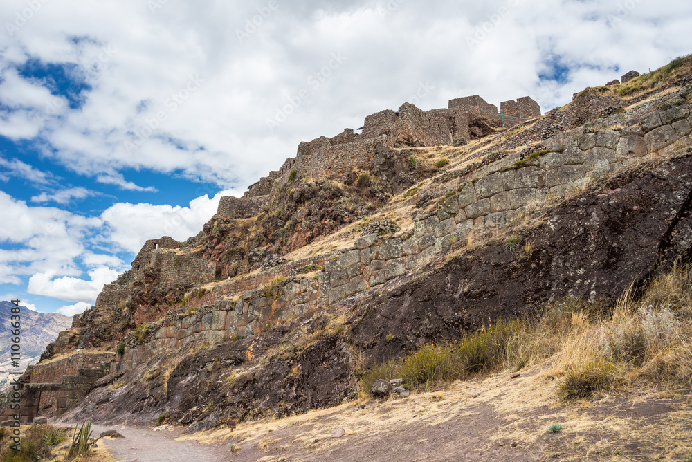 Inca ruins and buildings in Pisac, Sacred Valley, Peru Inca ruins and buildings in Pisac, Sacred Valley, Peru