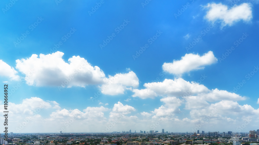 Bangkok Cityscape under blue sky with scenic clouds