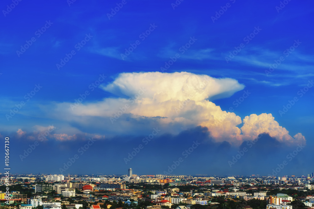 Bangkok Cityscape under blue sky with clouds in evening