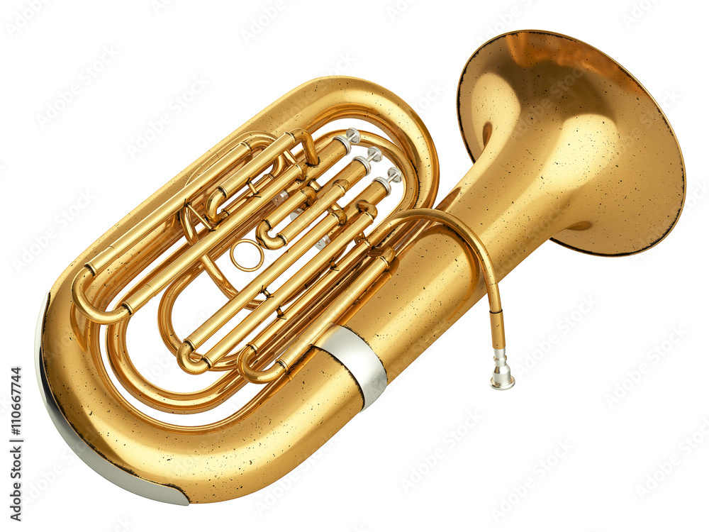 Naklejka premium Aged tuba isolated on white background 3D rendering