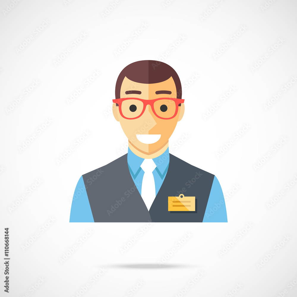 Sales assistant icon. Clerk, cashier, store worker, bank employee, manager, shop consultant concepts. Flat design vector illustration