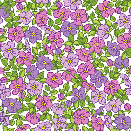 Vector illustration. Seamless floral pattern in purple shades