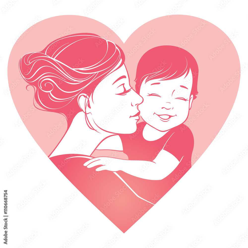 Vector illustration. Tender hugs of mother and her child. Vector illustration. Tender hugs of mother and her child.