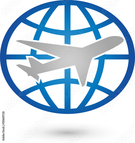 Erde und Flugzeug, Logo, Weltkugel, Transport