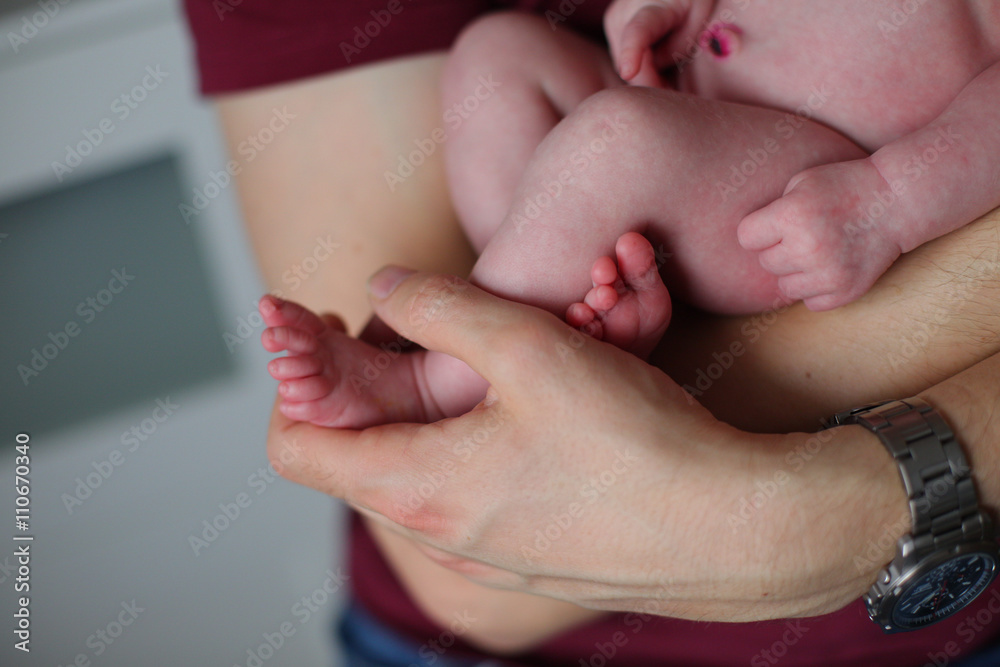 newborn baby feet in parents hands