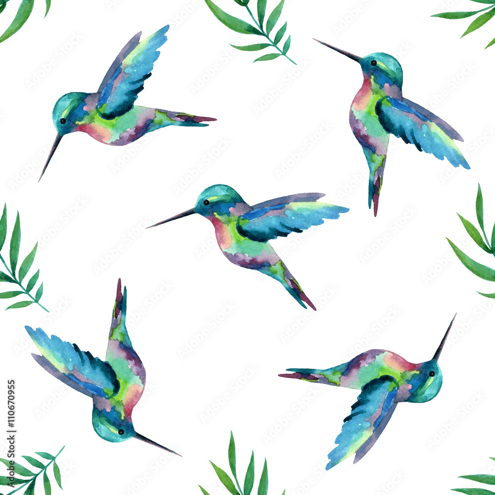 Obraz premium Watercolor seamless pattern with birds.