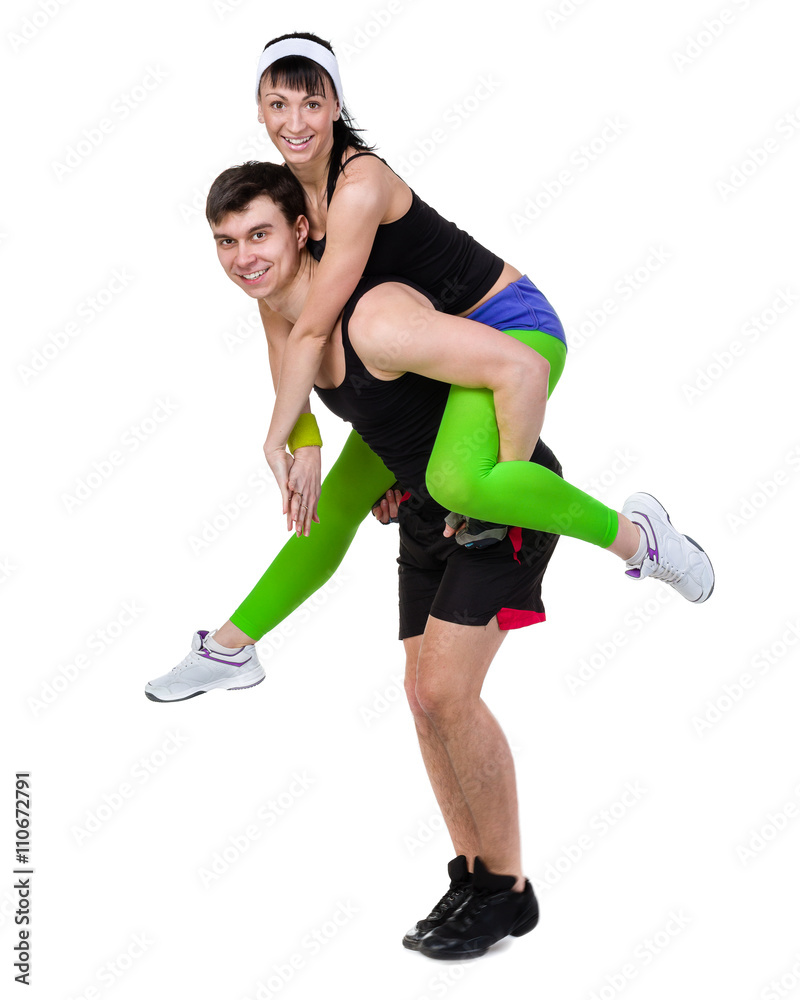 Aerobics fitness couple exercising isolated in full body. Aerobics fitness couple exercising isolated in full body.