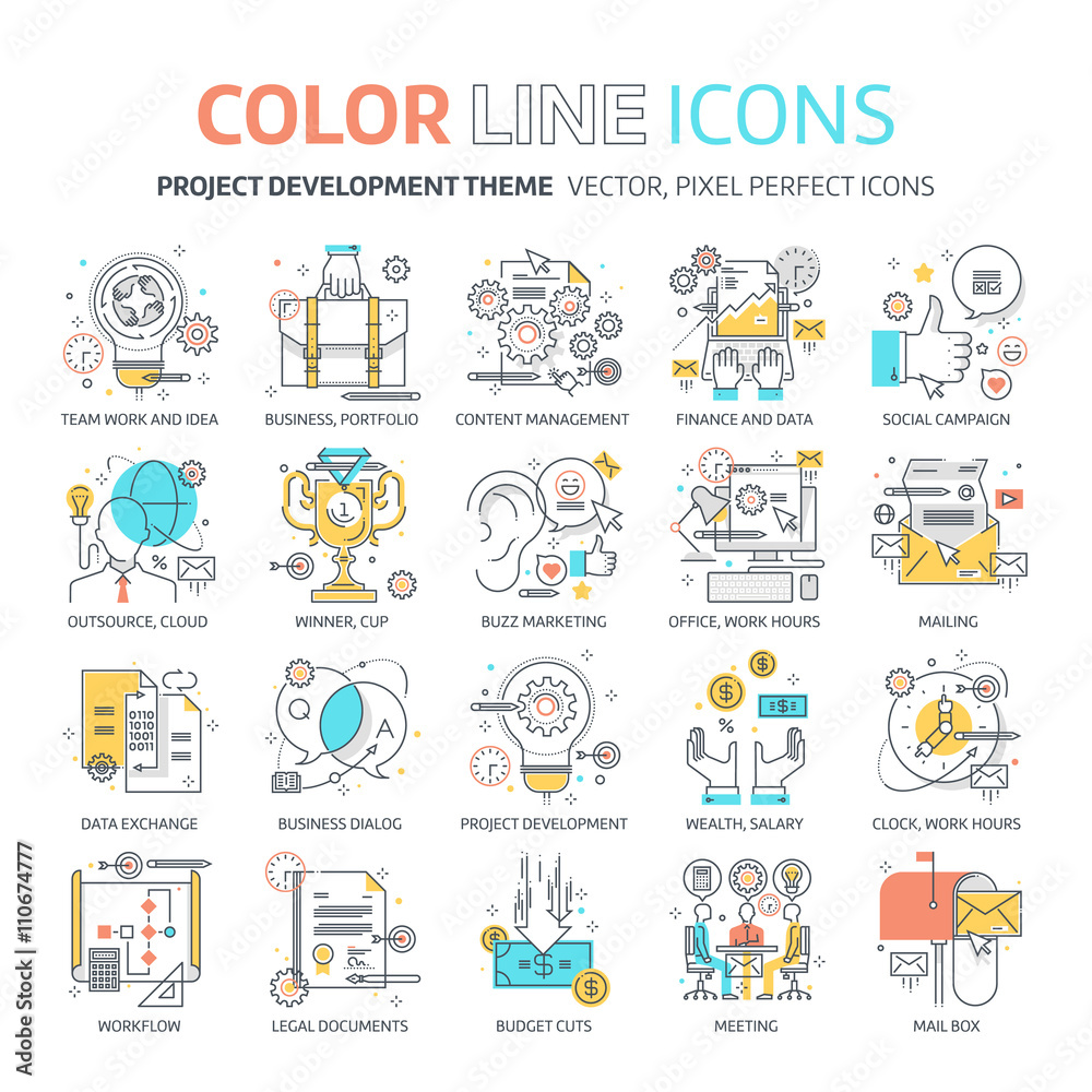 Color line, Project development concept illustrations, icons Color line, Project development concept illustrations, icons