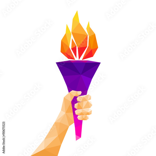 Hand holding torch. Low poly abstract geometric design. Vector i