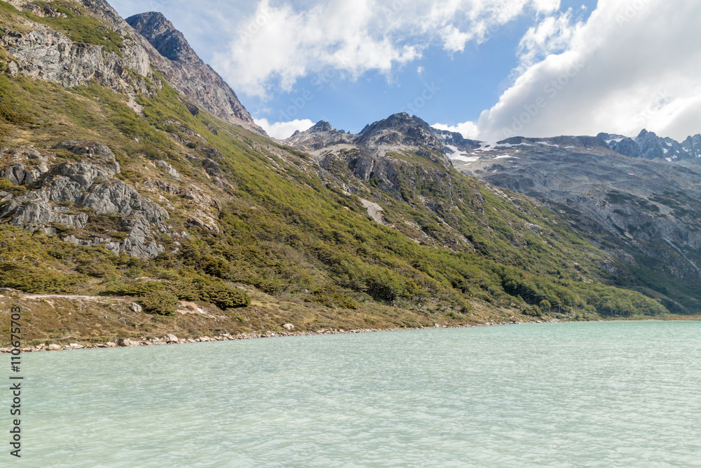 View of Laguna Esmeralda (Emerald lake) at Tierra del Fuego island, Argentina