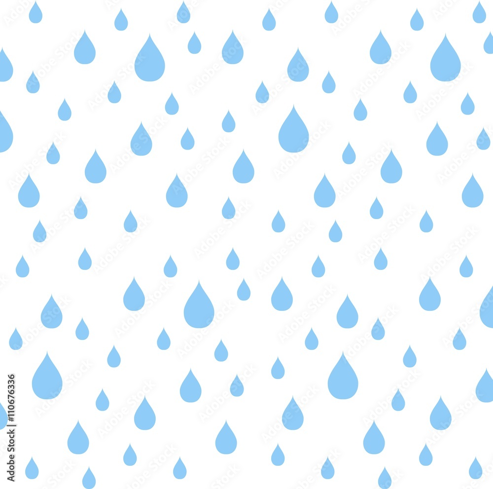 Seamless pattern blue rain drops on white, vector illustration - obrazy, fototapety, plakaty 