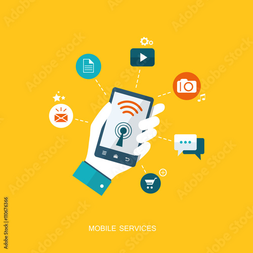 Flat design illustration with icons. Mobile services