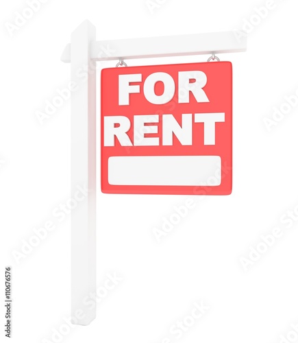 For rent sign lease real estate on white background. 3D rendering.