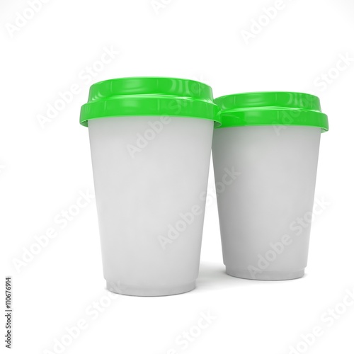Three paper coffee cups. 3d rendering. © Natalia Merzlyakova