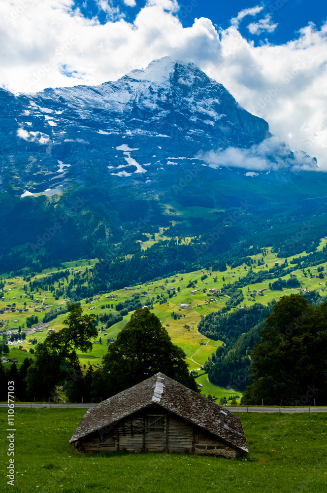 Mount Eiger view, Swiss mountains - Bernese Alps in summer, Switzerland, Berner Oberland Mount Eiger view, Swiss mountains - Bernese Alps in summer, Switzerland, Berner Oberland