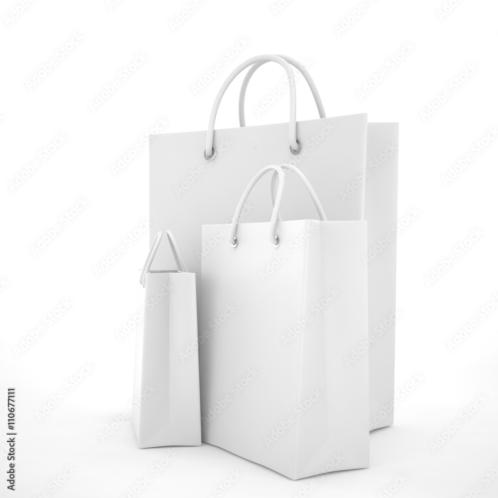 Paper Shopping Bags isolated on white background. 3d rendering. Paper Shopping Bags isolated on white background. 3d rendering.