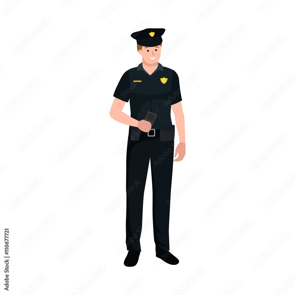 Serve and protect. Police man, officer male, vector illustration