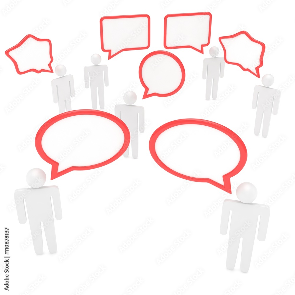 people with talk bubbles isolated over a white background. 3d rendering. people with talk bubbles isolated over a white background. 3d rendering.