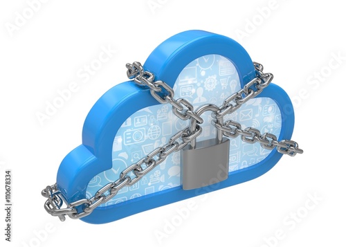 Cloud computing, security concept on white. 3d rendering.