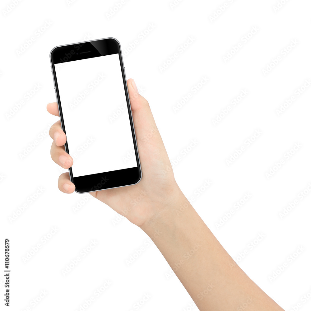 hand holding black phone isolated white clipping path inside hand holding black phone isolated white clipping path inside