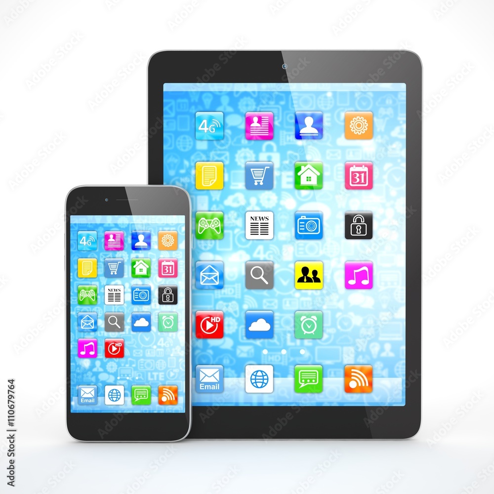 Tablet and smartphone on a white. 3d rendering. Tablet and smartphone on a white. 3d rendering.