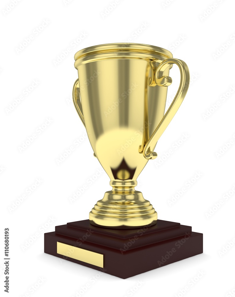 Golden cup on white background. 3D rendering. Golden cup on white background. 3D rendering.