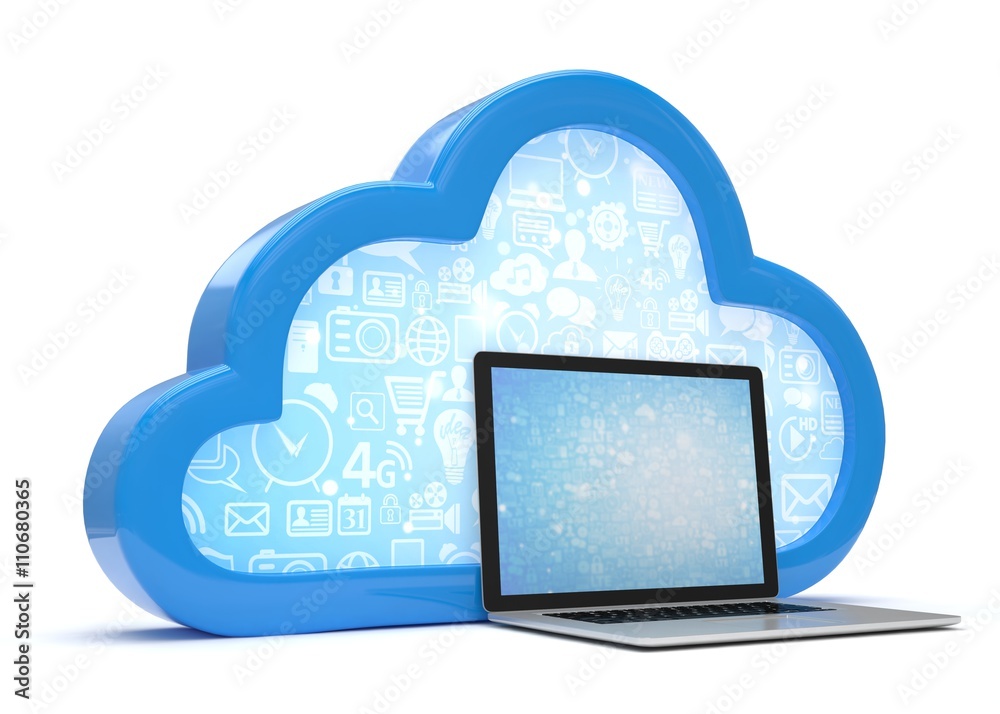 3d cloud symbol and laptop. 3d rendering.
