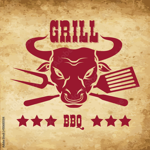 Steak house emblems templates. Grill. Barbecue and grill labels, badges, logos and emblems. Steak house restaurant menu design elements