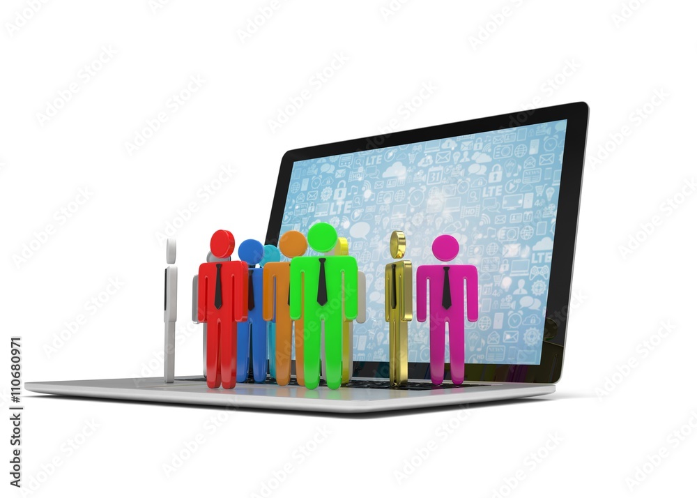 Fototapeta premium group of people figures on laptop, 3d render