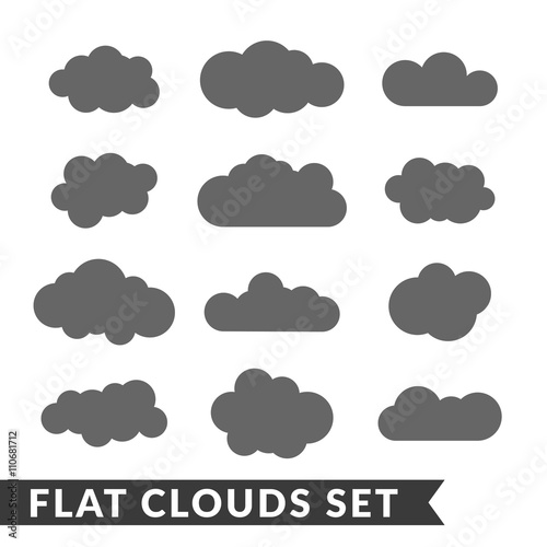 Cloud icons set. Gray outline isolated on white background. Collection template elements design. Symbol of space, weather, clear and nature. Abstract signs. Flat graphic style. Vector Illustration
