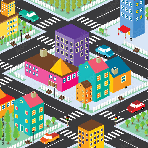 isometric residential view cartoon theme