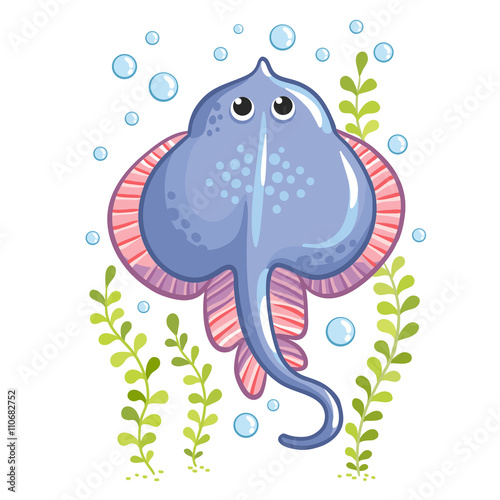 Cartoon Stingray fish in vector. Stingray sea collection design. Stingray isolated on white background.