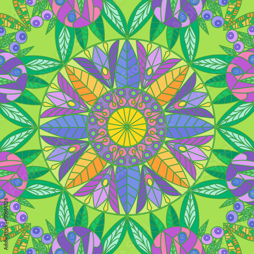 flowers garden mandalas stained glass print pattern vector illustration 