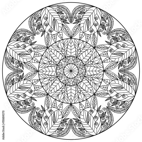 blooming garden flowers mandala line floral ornament print pattern vector illustration for a coloring book or coloring page for adults