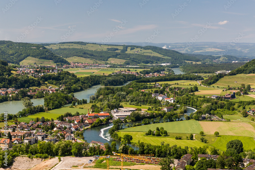 Nature overlook with rivers in Switzerland