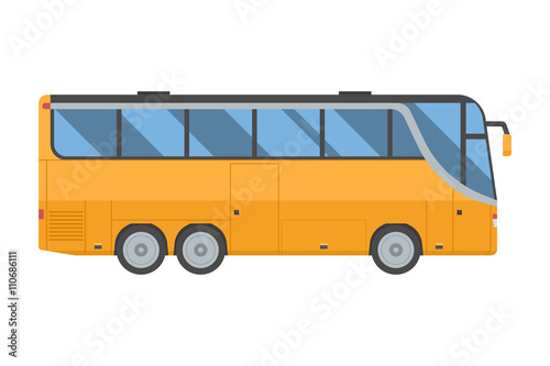 Travel yellow bus. Coach shuttle isolated on white background. Route tourist autobus vector illustration.