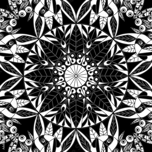 silhouette flowers mandala print pattern vector illustration for logo or greeting card