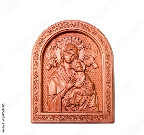 religious icon out of wood on a white background