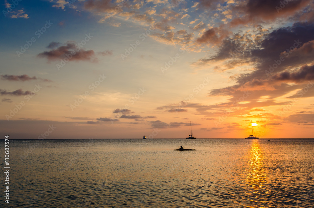Beautiful Sunset over the Sea in Grand Cayman