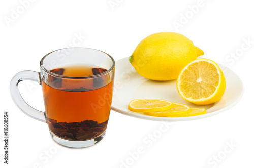 Tea and lemon as cure for cold isolated on white 