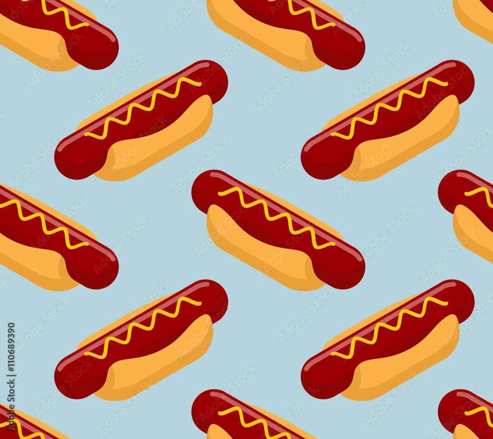 Hot dog isometrics background. Fast food seamless pattern. Sausa Hot dog isometrics background. Fast food seamless pattern. Sausa