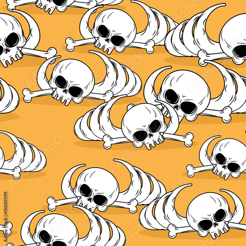 Dead desert seamless pattern. Remains of skeleton in sand backgr