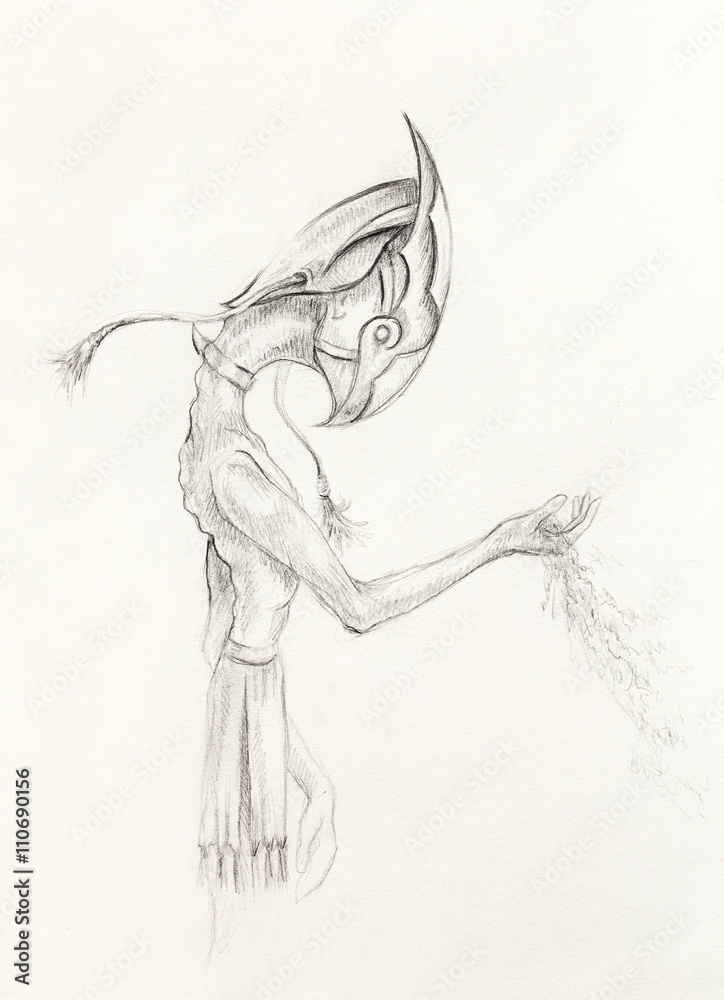 Egyptian Horus hold sand, drawing on paper. transience and time concept. Egyptian Horus hold sand, drawing on paper. transience and time concept.